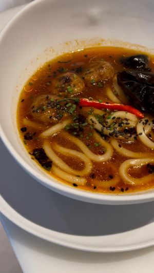 spicy meatball soup at Tomorrow in Moscow