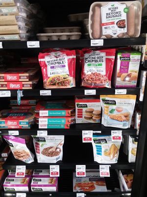 Some vegan meat products at Earth Origins Market in Port Charlotte