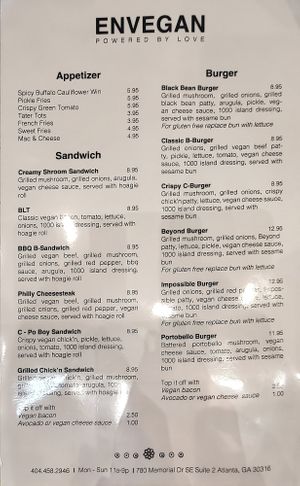 Menu at EnVegan - Memorial Dr in Atlanta