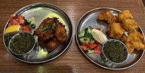Onion bhaji and cauliflower pakora   at Chaat Indian Tapas & Lounge in West Kirby