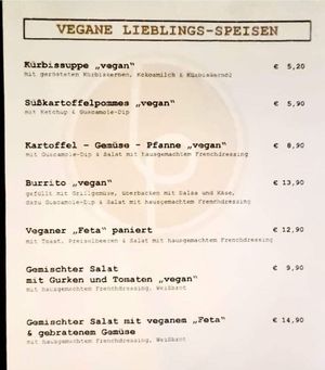 Ausschnitt aus der Speisekarte  at Lieblingsplatz in Amberg