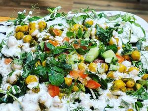 salad Bowl with Chickpea Curry Topping. 100% plant based and Healthy at Tree of Life in Mountain Home