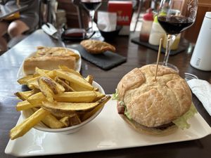 Beyond burger with chips  at Pasiones Bar  in Gijon