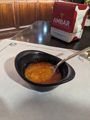 Garlic bread soup (sopa de ajo) at Pasiones Bar  in Gijon