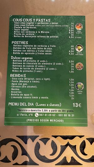 Menu at La Mediterránea in Albacete