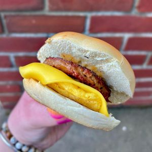 Sausage Just egg patty & cheese on a bagel ($5) at Bread + Roses in Hyannis