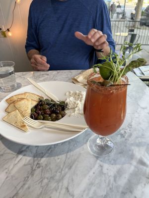 Olive appetizer and Bloody Maya  at Bread + Roses in Hyannis