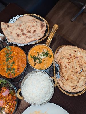 Tofu tikka masala, Veg Madras, lachcha paratha and tandoori roti at Pint Size Indian in Point Cook