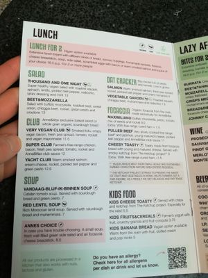 Menu at Anne&Max in Apeldoorn