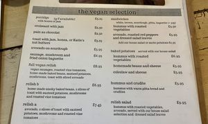 Vegan menu at Relish in Henfield
