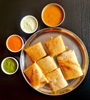 Spring Dosa with four vegan sauces. at Chowpaty in Nairobi