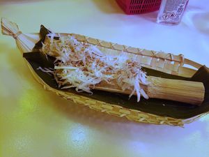 Rice and coconut cooked in bamboo at Bep Chay in Toulouse