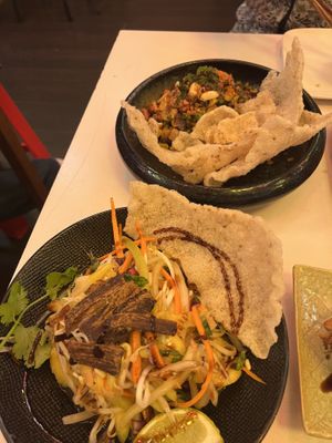 Papaya salad and chay crackers   at Bep Chay in Toulouse