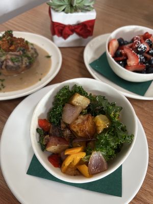 A side of fresh fruit, a side of the hash, and a biscuit and gravy a la cart   at Graze Kitchen  in Las Vegas