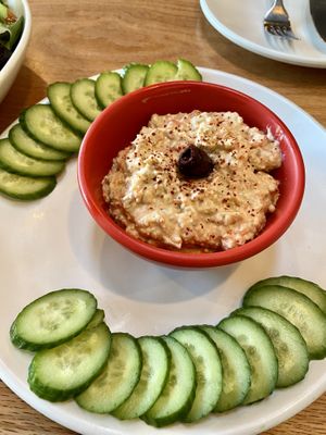 Tirokafteri with extra cucumbers subbed for pita  at Graze Kitchen  in Las Vegas