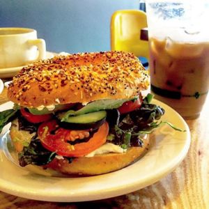 the Kirkwood breakfast sandwich on an everything bagel! at Dulce Vegan Bakery and Cafe in Atlanta