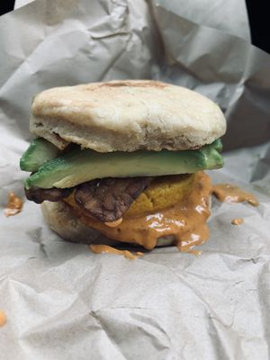 Egg, Bacon, Avocado, and Aioli biscuit  at Dulce Vegan Bakery and Cafe in Atlanta