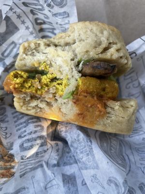 Thick biscuit, add more sauce pls! Avocado helps when sauce is gone but mouth can be dry after a few bites.  at Dulce Vegan Bakery and Cafe in Atlanta