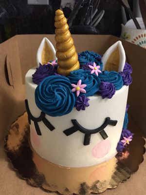 A unicorn cake for my birthday! at Dulce Vegan Bakery and Cafe in Atlanta