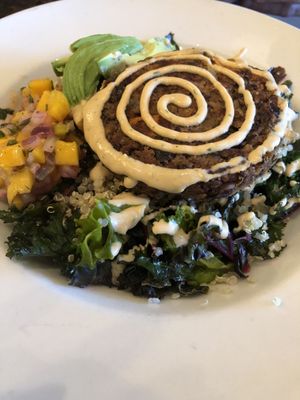 Black bean sweet potato patty bowl at Dulce Vegan Bakery and Cafe in Atlanta