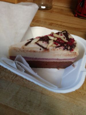 Raw chocolate rasberry cheesecake at Dulce Vegan Bakery and Cafe in Atlanta