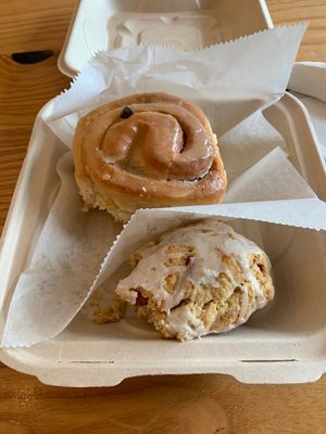 Cinnamon roll and the maple pecan scone..... at Dulce Vegan Bakery and Cafe in Atlanta