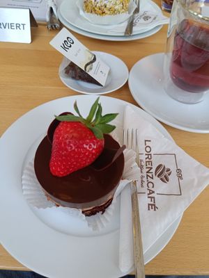 Chocolate cake at Lorenz Café in Luebeck