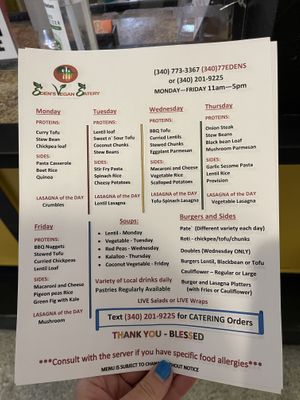 Menu   at Eden's Vegan Eatery in St Croix