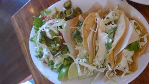 fish tacos at Veggie Grill - Farmers Market in Los Angeles