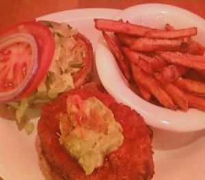 Santa Fe Crispy Chickin' buffalo style with sweetheart fries at Veggie Grill - Farmers Market in Los Angeles