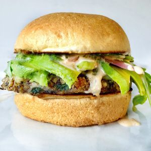 Quinoa Mushroom Avocado Burger  at Veggie Grill - Farmers Market in Los Angeles