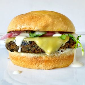 Grilled Quinoa & Mushroom Burger  at Veggie Grill - Farmers Market in Los Angeles