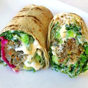 Grilled Quinoa Mushroom Burger Wrap with Avocado  at Veggie Grill - Farmers Market in Los Angeles