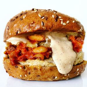 White Bean Chili Tempeh Burger at Veggie Grill - Farmers Market in Los Angeles