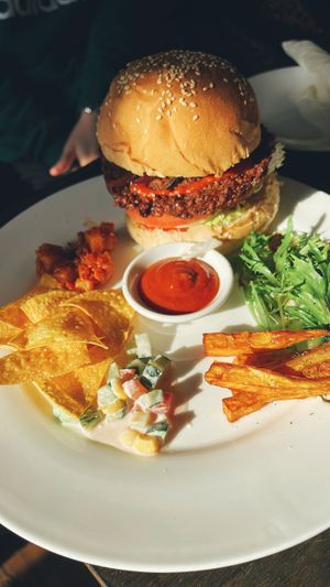 Vege beef burger  at Chīsù De - Veggie Table in Beijing