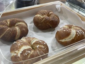 Pretzel bread is really good with vivi’s cheese cream!   at Vivi's Veggie in Seoul