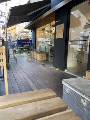 Outdoor seating in a cool neighborhood   at Vivi's Veggie in Seoul