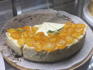 Vegan cream cheese topping with candied Kumquat   at Vivi's Veggie in Seoul