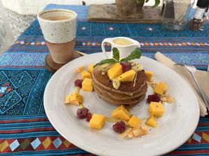 Buckwheat pancakes, tropical mango  at Soul Phuket in Phuket