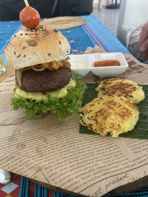 Burger and hash-browns, burger is made in house  at Soul Phuket in Phuket