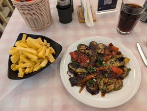 grilled veggies, fries at Shije Fshati in Tirana