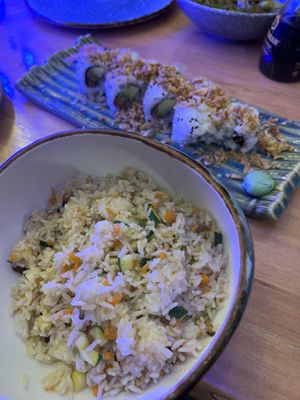Fried rice without egg, vegetable sushi - very good  at Honkaku in San Sebastian