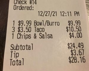 Cost at Cilantro Taqueria in Shaker Heights
