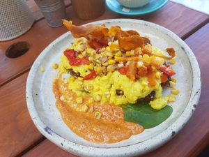 Sweet potato rösti with vegan egg *chefs kiss* at Karma Cafe and Fitness in Parap