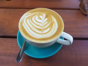 Delicious oat milk latte at Karma Cafe and Fitness in Parap