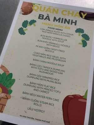 Menu  at Ba Minh in Hue
