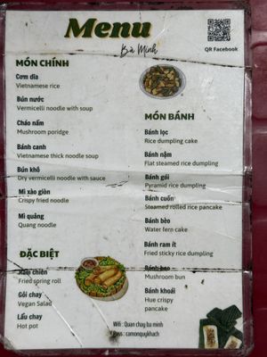 Menu  at Ba Minh in Hue