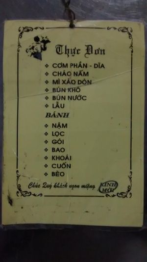 menu at Ba Minh in Hue