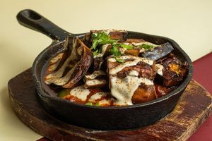 Eggplant shakshuka at Hummus YA! in Mexico City