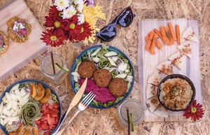 Falafel bowl, homemade hummus platter  at Jungle SV in El Tunco